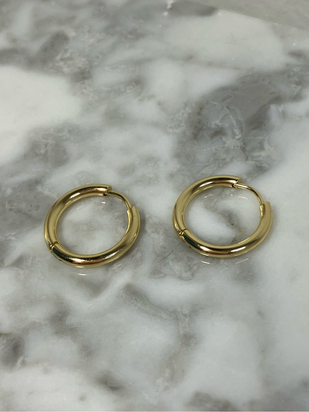 14k Gold Plated Hoop Huggie Earrings 12mm - Picture 2 of 8